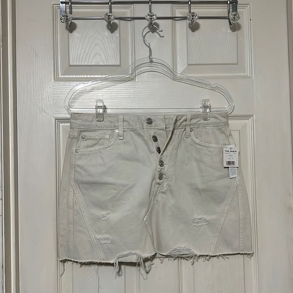 NWT $60 Free People | We the Free | Distressed & Ripped Denim Jean Skirt - Picture 2 of 13